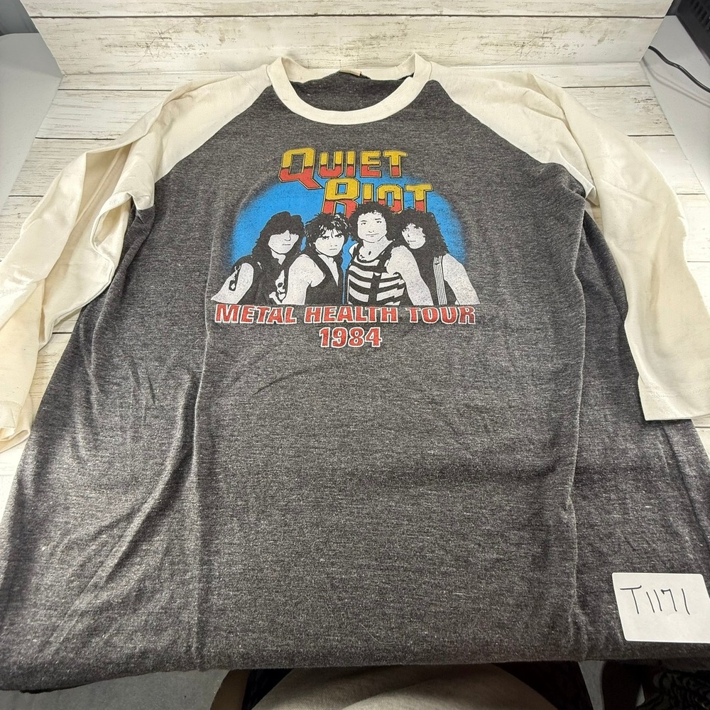 Quiet Riot Metal Health Tour 1984 Vintage Raglan Shirt Grey Large Bunny Rabbit